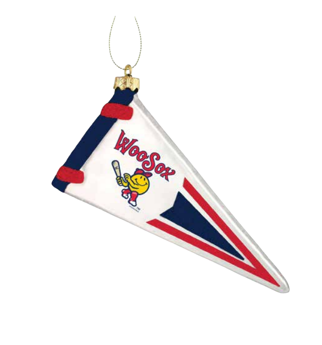 Worcester Red Sox Holiday Primary Pennant Glass Ornament