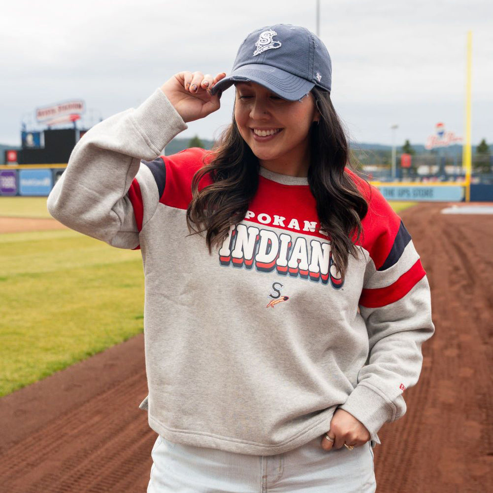 Spokane Indians Ladies New Era Gray Crewneck Sweatshirt