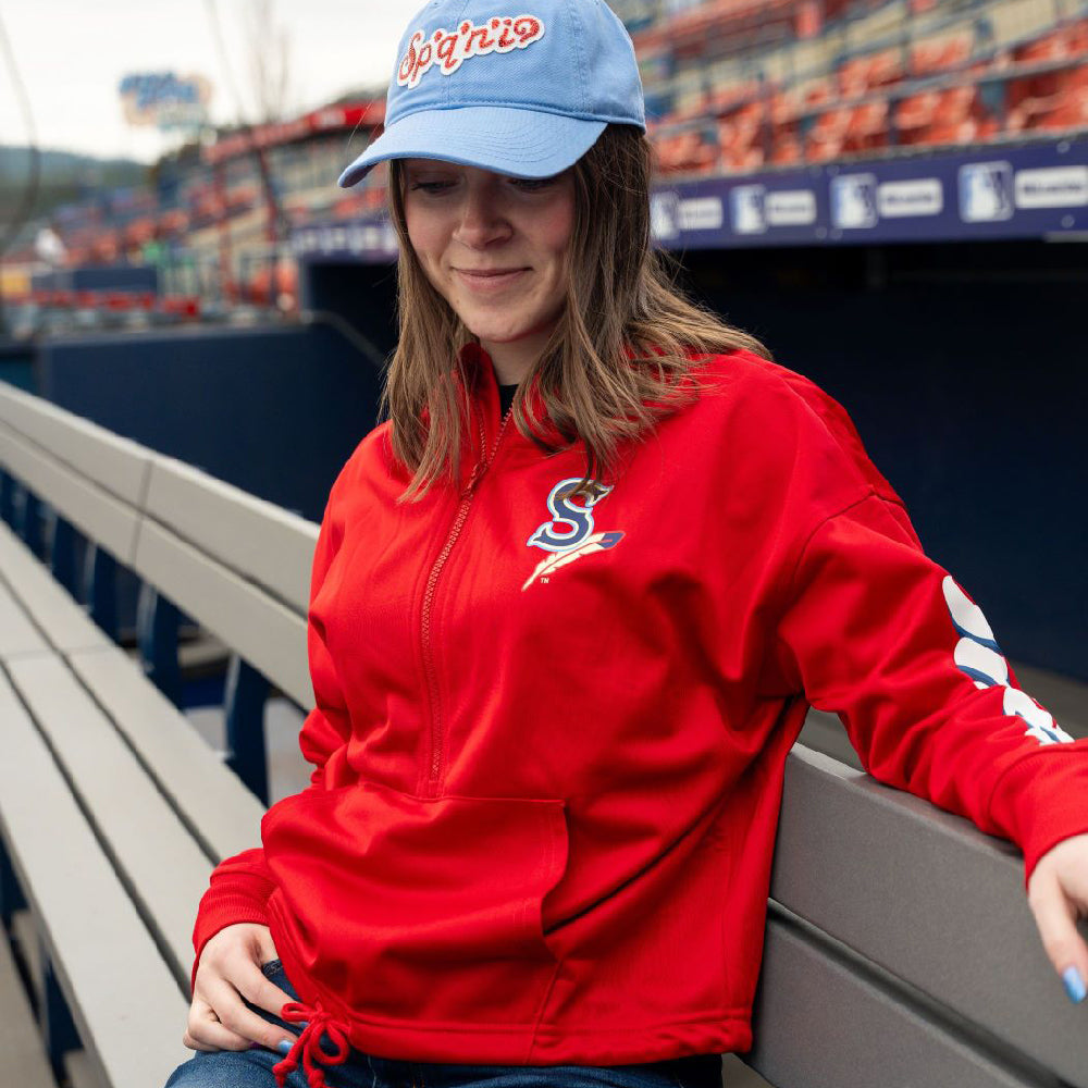 Spokane Indians Ladies Red New Era 1/4 Zip Hoodie