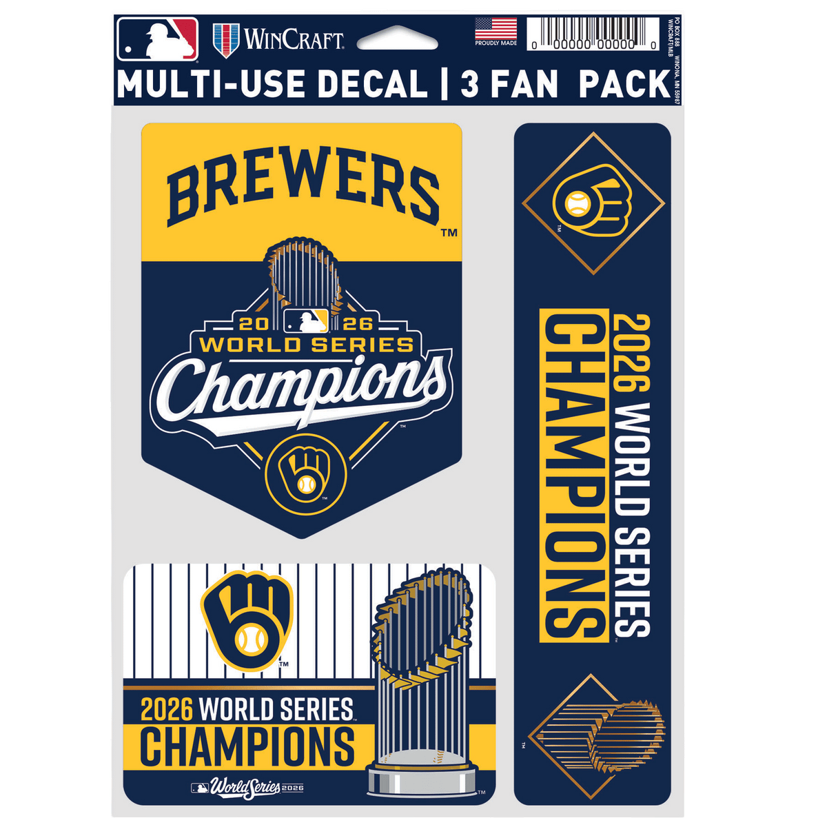 Milwaukee Brewers WS Champs Wincraft 3 Pack Fan Decals