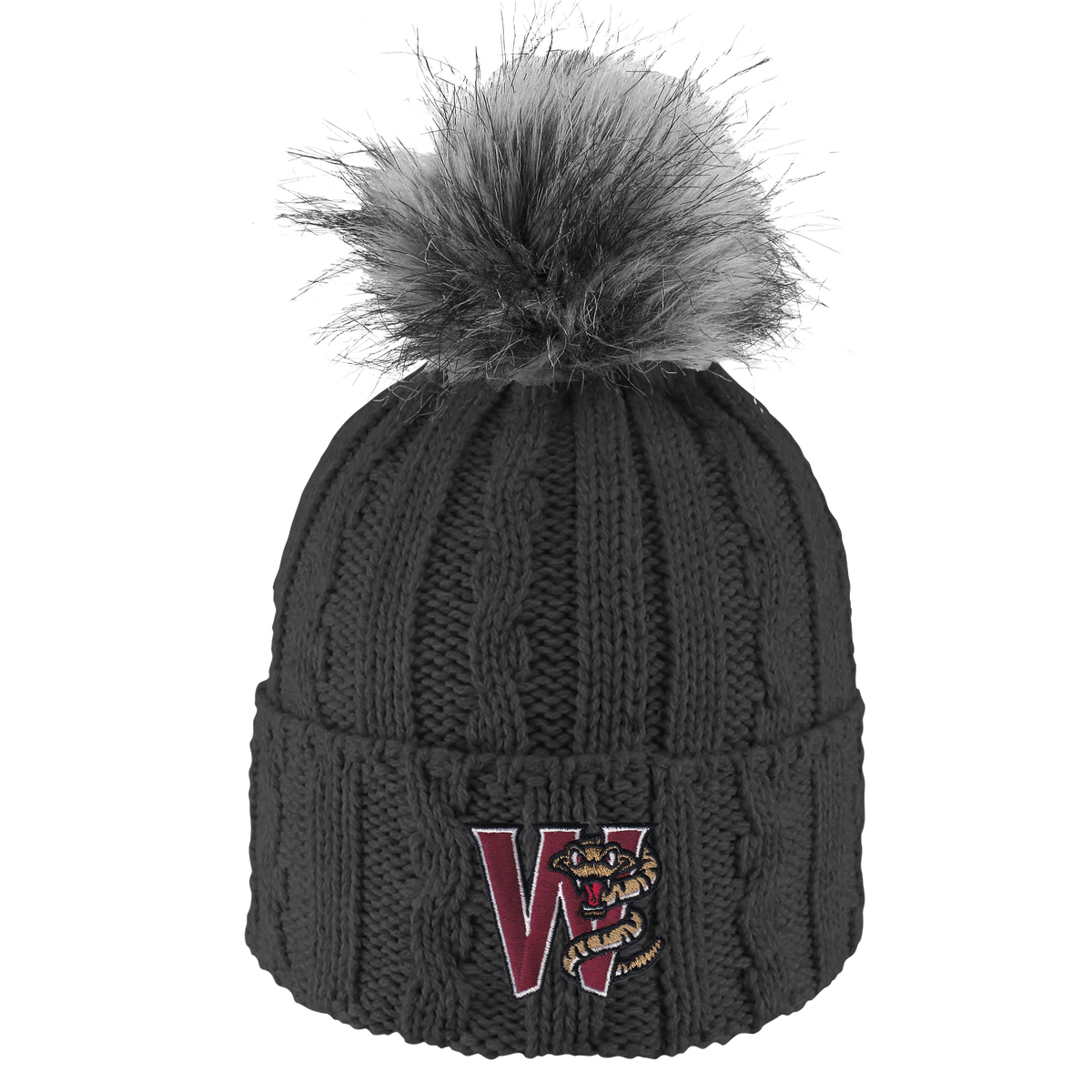 Wisconsin Timber Rattlers Charcoal Faux Fur Pom Cuff Beanie