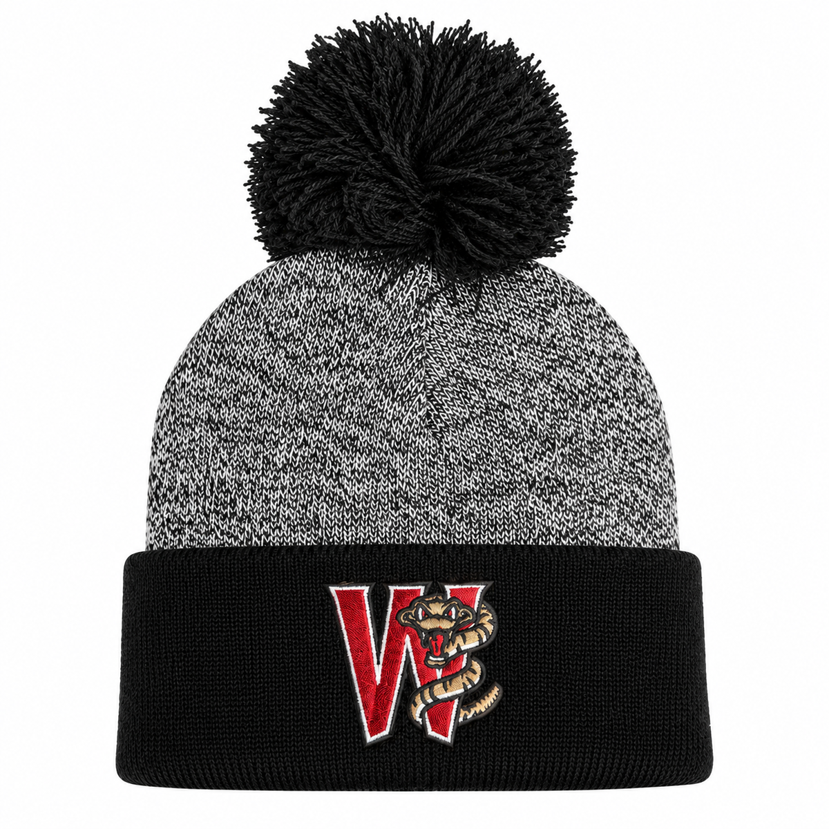 Wisconsin Timber Rattlers Black & Gray Pom Cuff Beanie
