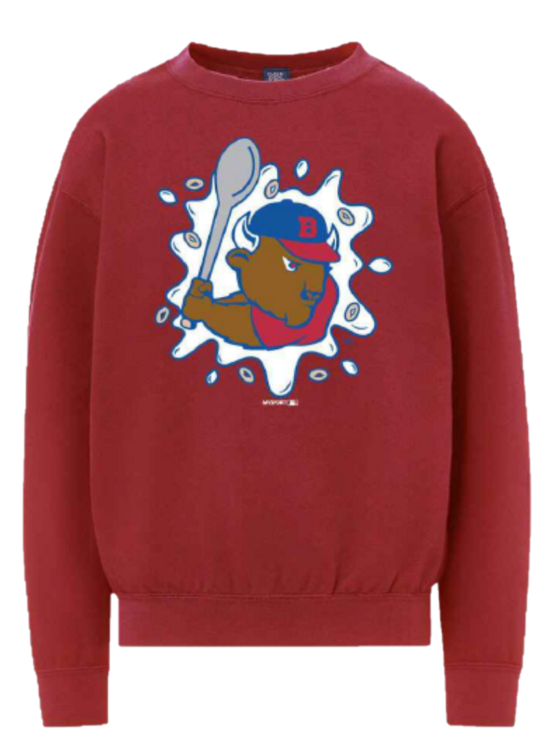 Buffalo Bisons Youth Red Cereal Cap Logo Crewneck