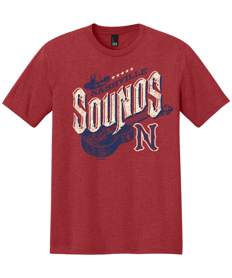 Nashville Sounds Red Frost Guitar Triblend Tee