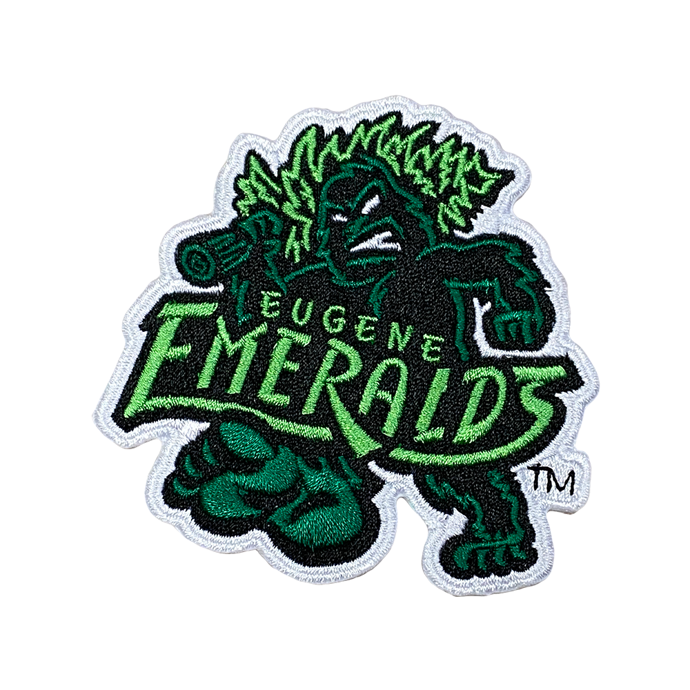 A logo patch featuring the Emeralds Primary Sasquatch character in green color with the text 'EUGENE EMERALDS' and the Emeralds logo.