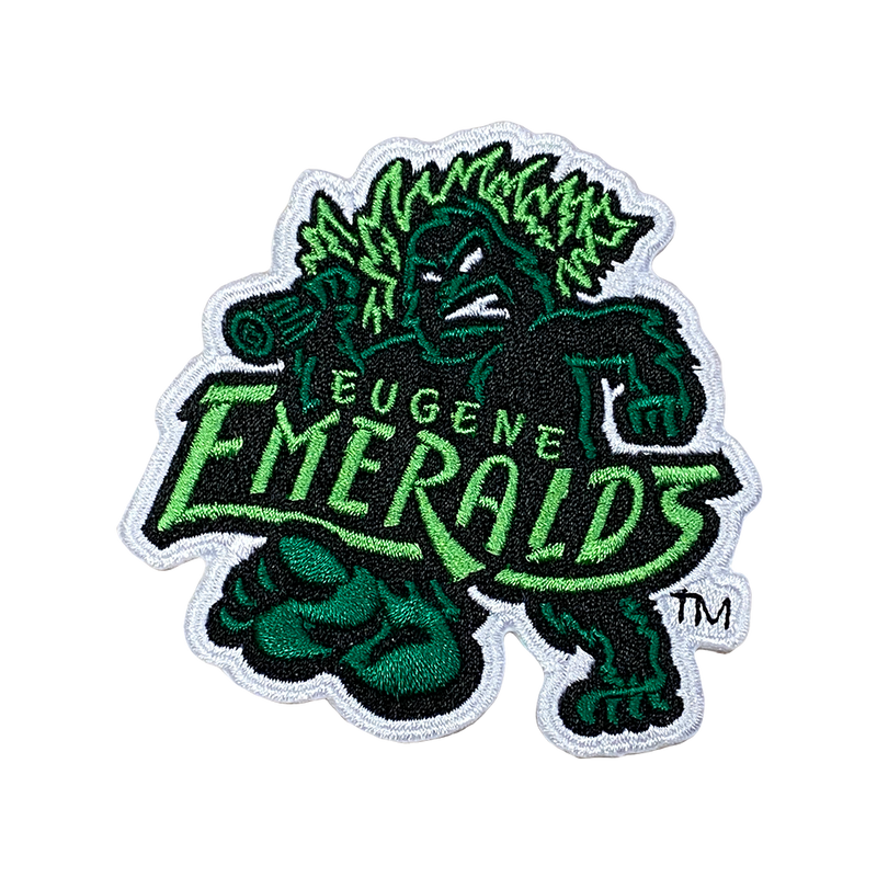 A logo patch featuring the Emeralds Primary Sasquatch character in green color with the text 'EUGENE EMERALDS' and the Emeralds logo.