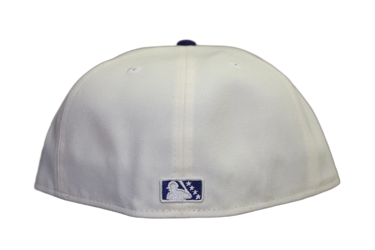 White baseball cap with a logo on the back against a white background